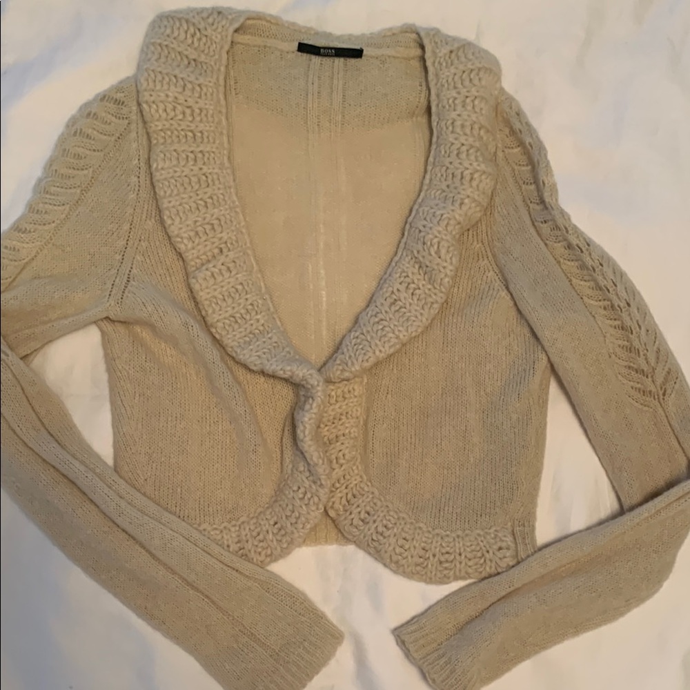 Hugo Boss Cream Knitted Shawl Collar Sweater